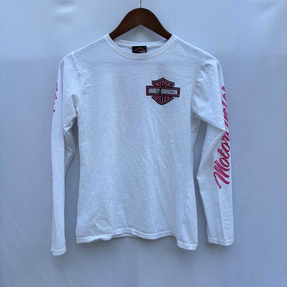 Harley-Davidson Grand Turk White Pink Long Sleeve Graphic T-Shirt Womens Small